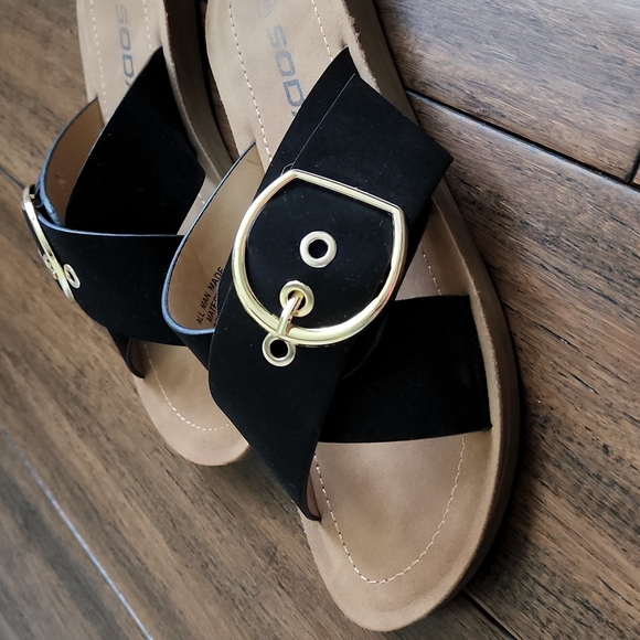 Soda Shoes - Adjustable Black Criss Cross Sandals with Buckle